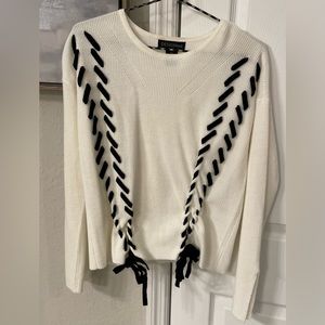 Design 365 Women’s Lace-Up Lace Cross L/S Knit Pullover Crewneck Sweater-XS-EUC